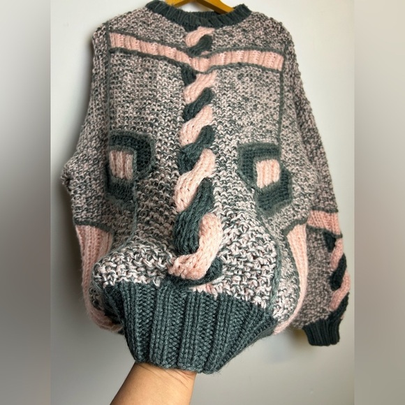Index VTG 3D Pullover Sweater M Cable Chunky Knit Pink Multicolor OversizeBarbie - Picture 6 of 12